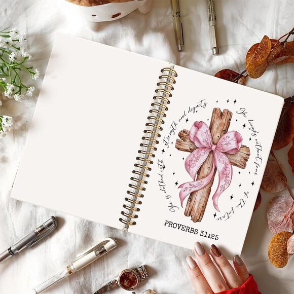 Christian Bible Journal Women Pink Bow Spiral Notebook for Note Taking Prayer - Picture 7 of 7